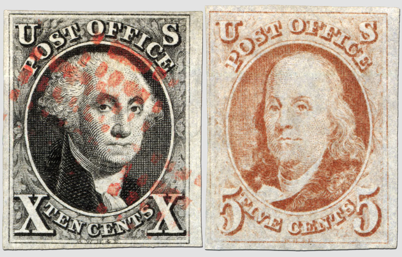 The first federally issued postage stamps in the United States