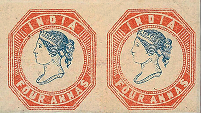 A rare pair from the fourth printing of India’s first issue postage stamp